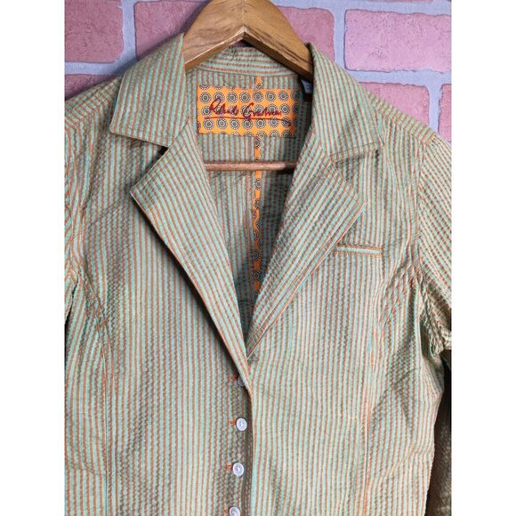 Robert Graham Blazer Jacket Seersucker Flip Cuff Notch Lapel Striped Size 4 - Picture 2 of 9